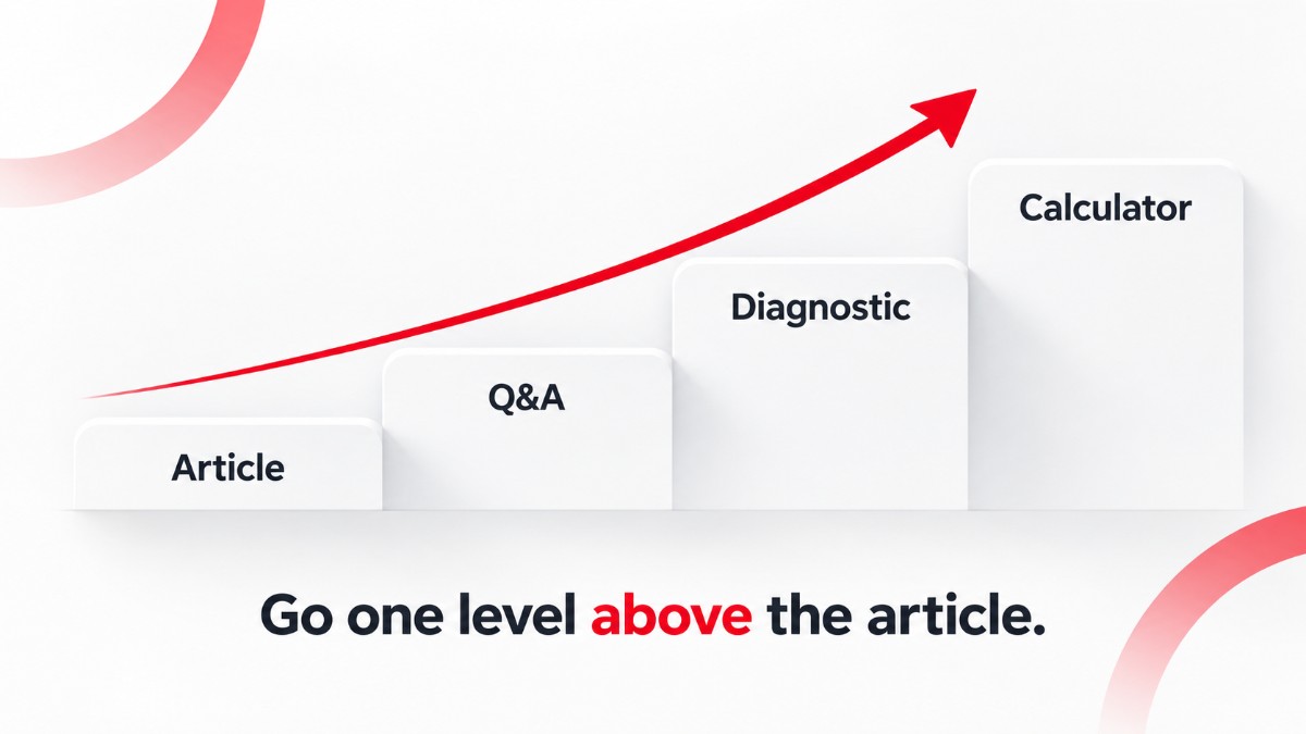 Modern SEO climbs from articles to Q&A, diagnostics and calculators.
